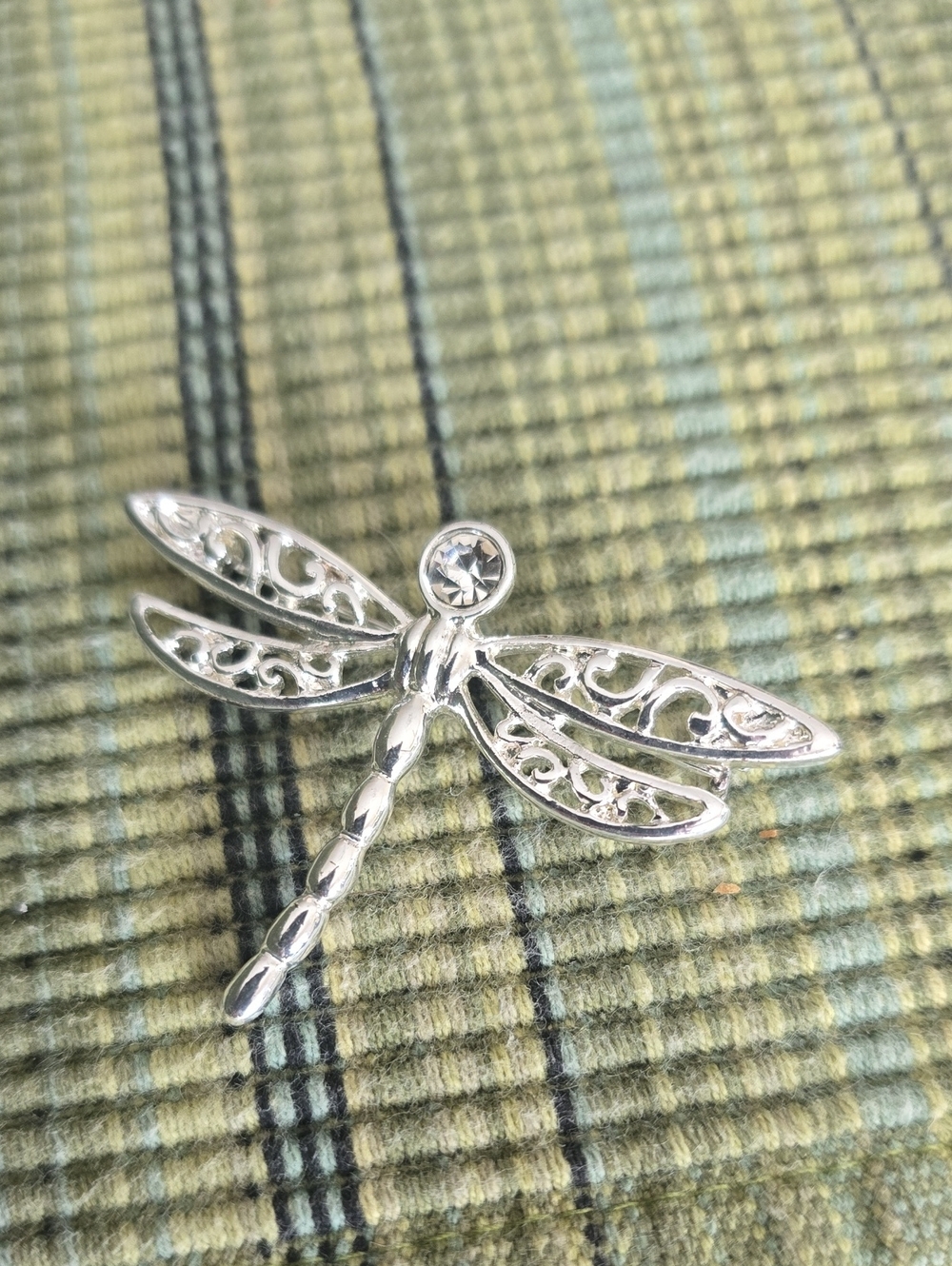 Vintage Silver Dragonfly Brooch with Clear Crystal